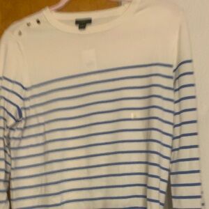 Ann Taylor Factory White Sweater with Blue Stripes